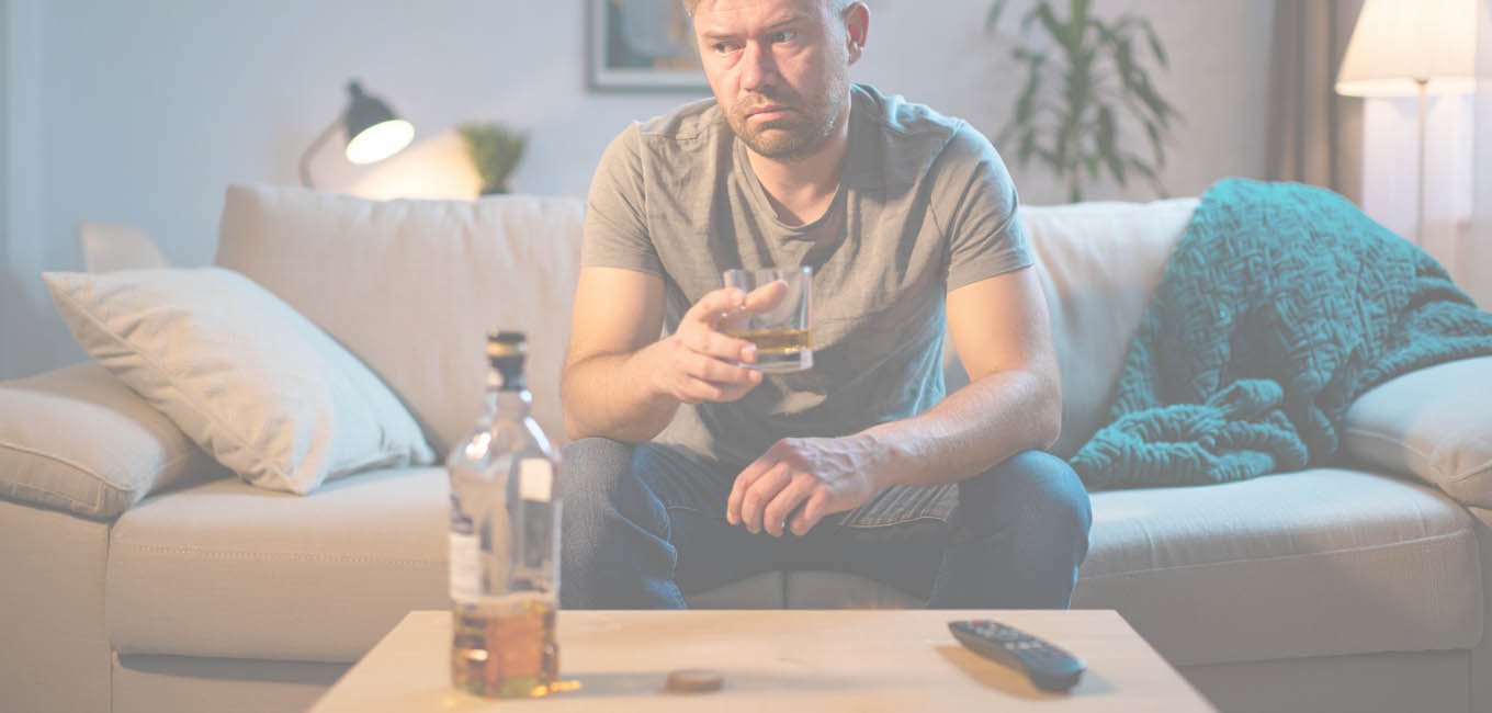 Мужчина выпивает дома